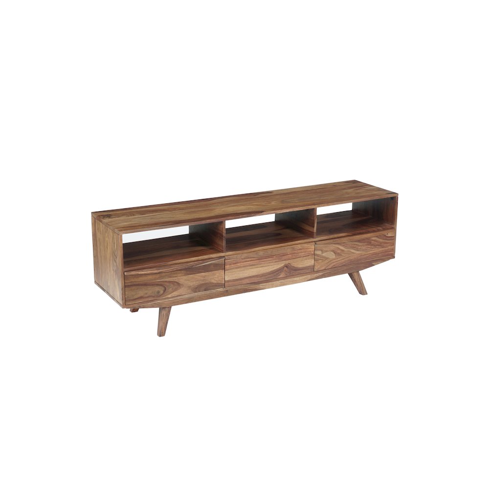 Porter Designs Fusion Solid Sheesham Wood TV Stand, Light Brown. Picture 1