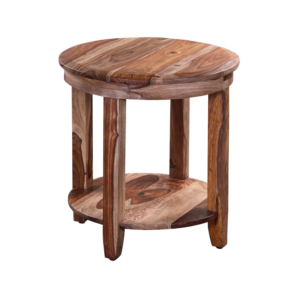 Sonora Solid Sheesham Wood Round End Table, Brown. Picture 2