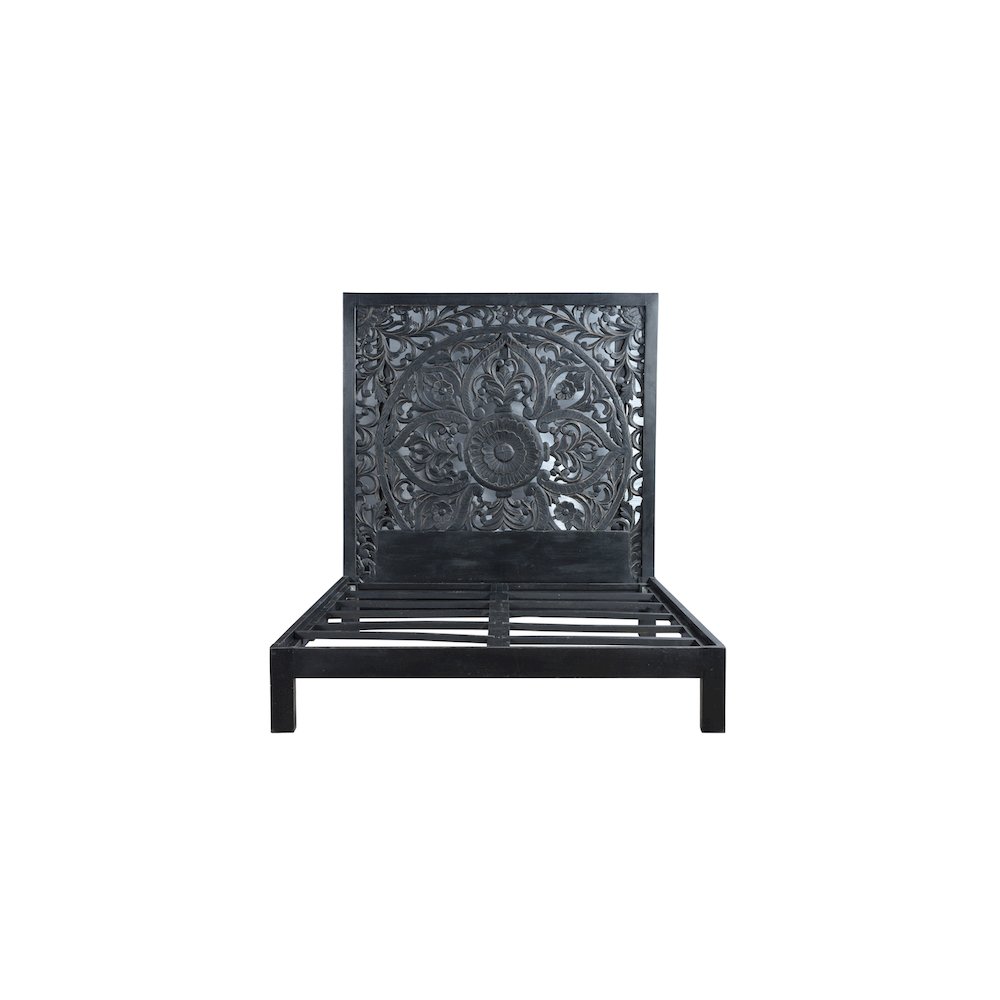 Porter Designs Bali Solid Hand Carved Wood Queen Bed, Black. Picture 6