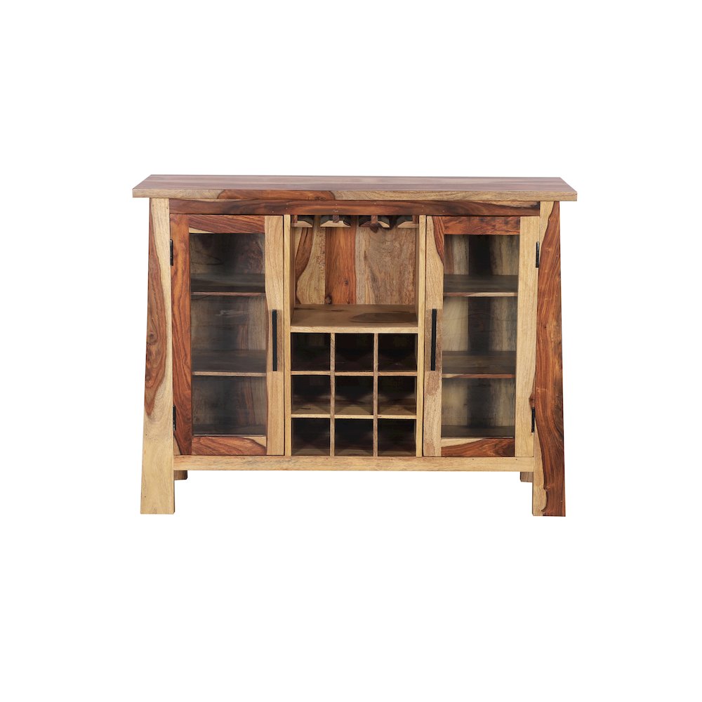 Porter Designs Kalispell Solid Sheesham Wood Bar Cabinet, Natural. Picture 2