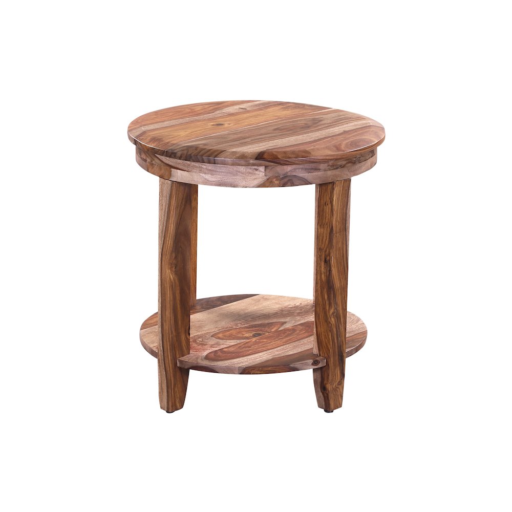 Sonora Solid Sheesham Wood Round End Table, Brown. Picture 1