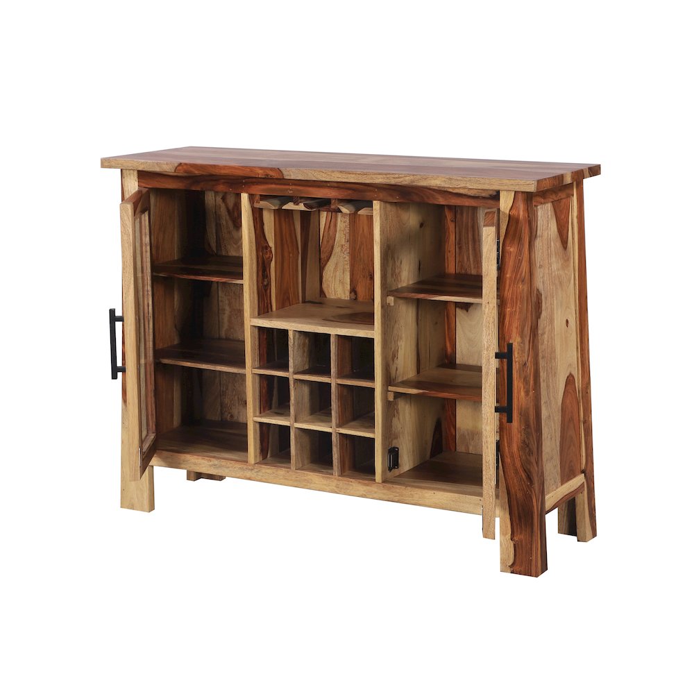 Porter Designs Kalispell Solid Sheesham Wood Bar Cabinet, Natural. Picture 4
