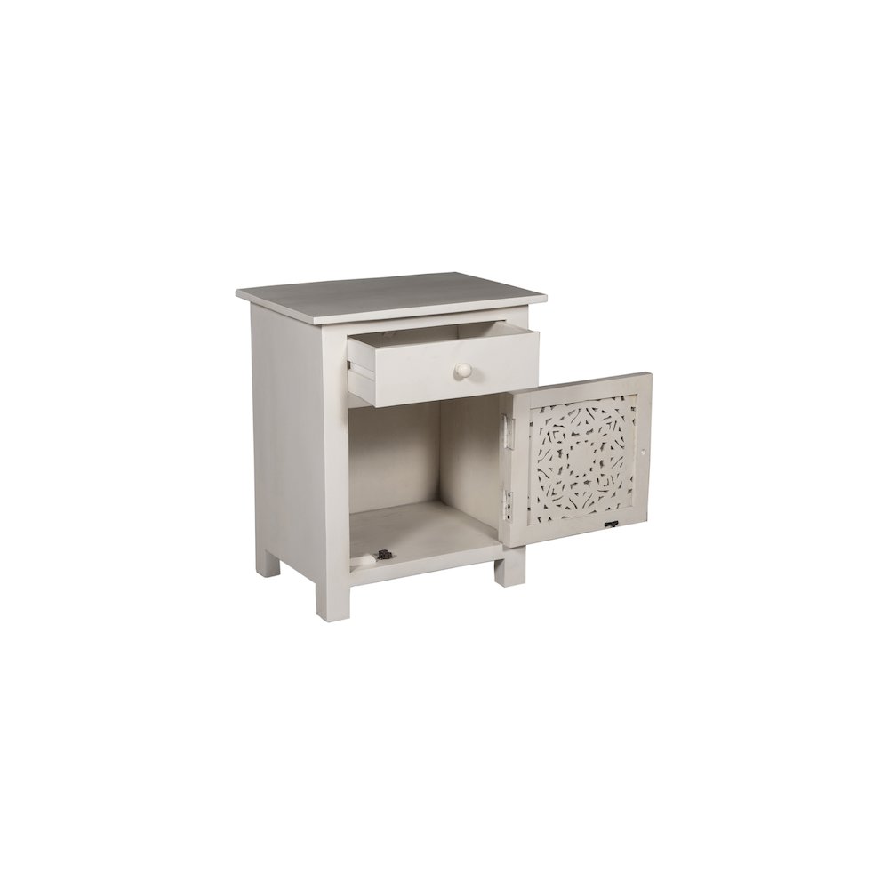 Porter Designs Bali Solid Hand Carved Wood Nightstand, White. Picture 5