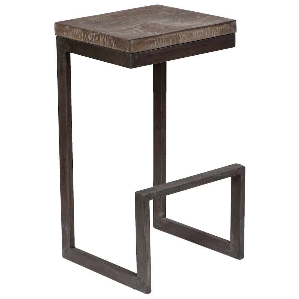 Porter Designs Cube Solid Mango Wood & Metal Bar Stool, Gray (Set of 2). Picture 5