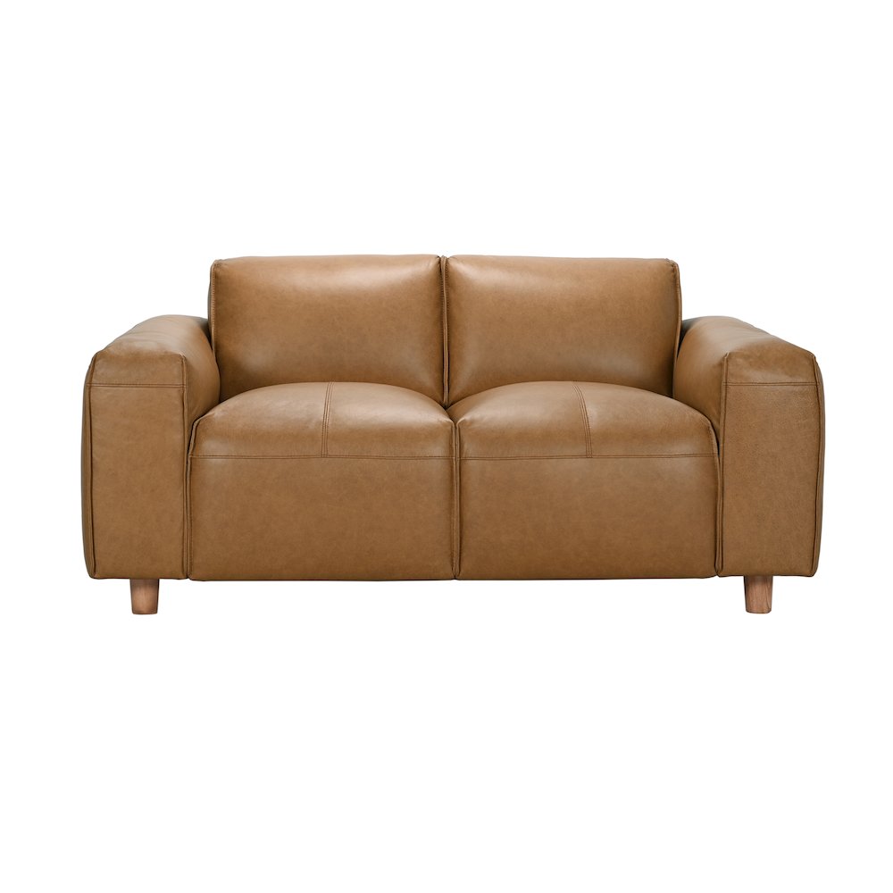 Nerio Top-Grain Leather Loveseat, Brown. Picture 2