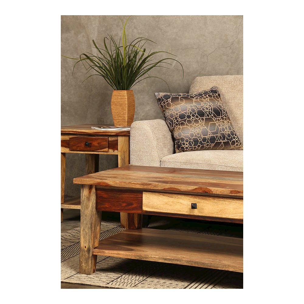 Porter Designs Taos Solid Sheesham Wood End Table, Natural. Picture 2