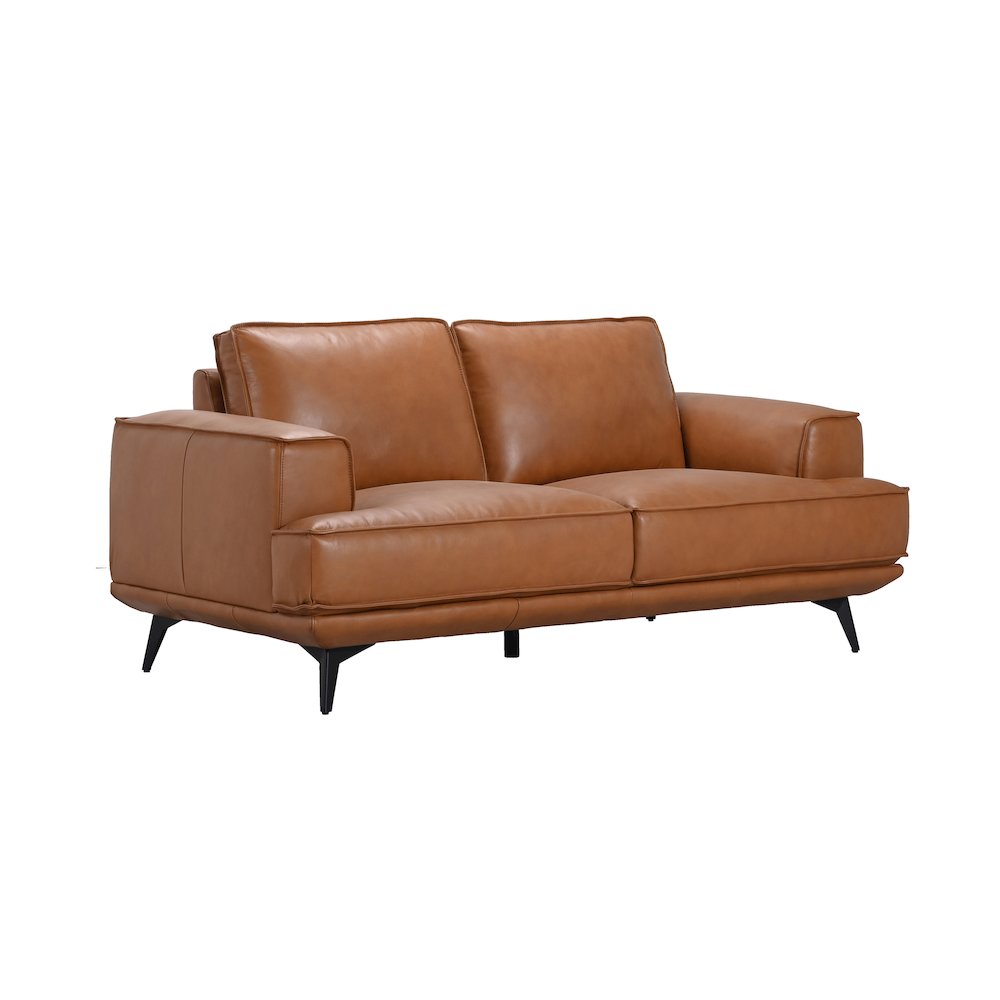Pirelli Full-Grain Leather Loveseat, Brown. Picture 1