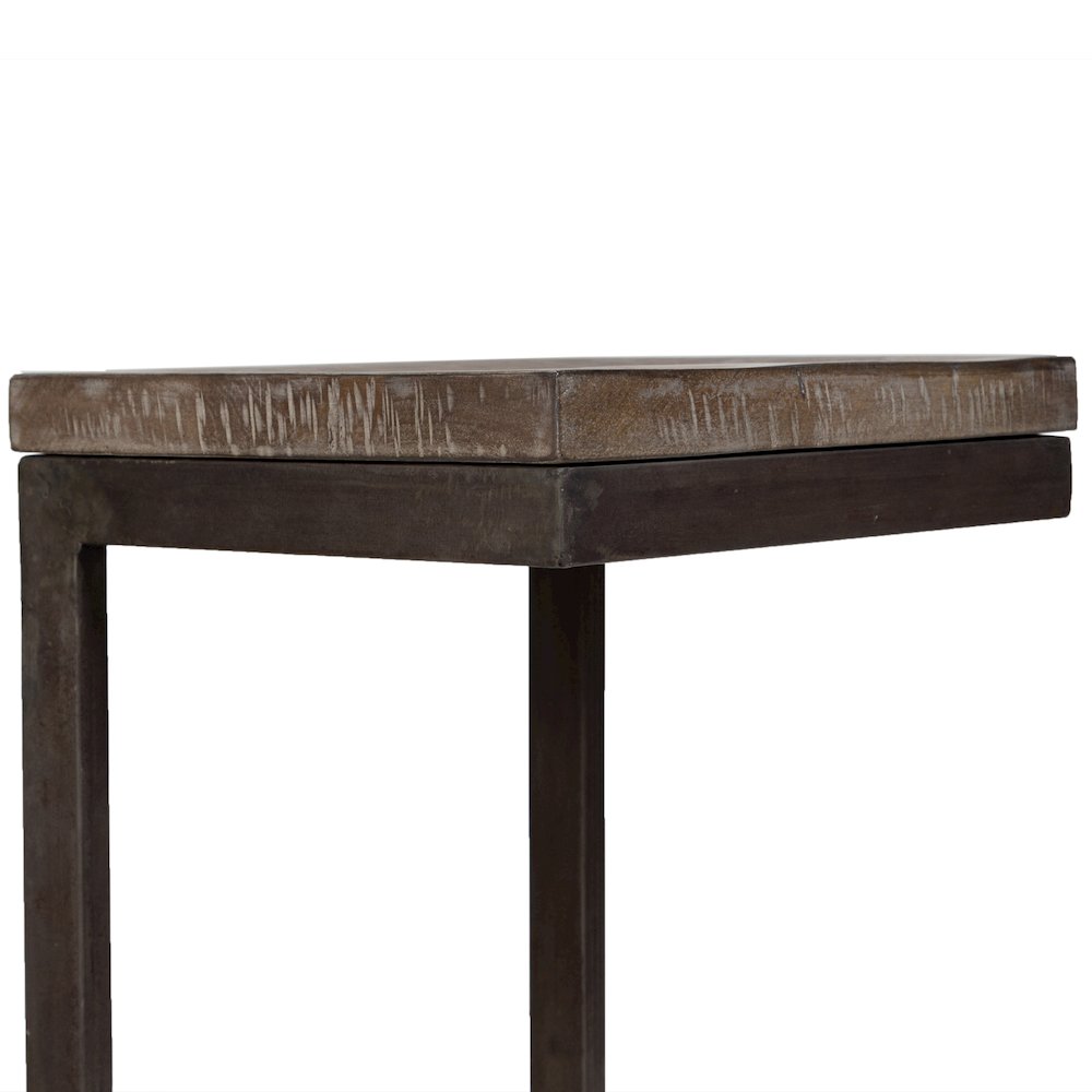 Porter Designs Cube Solid Mango Wood & Metal Bar Stool, Gray (Set of 2). Picture 11