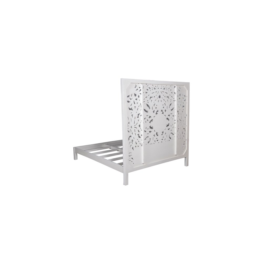 Porter Designs Bali Solid Hand Carved Wood Queen Bed, White. Picture 4