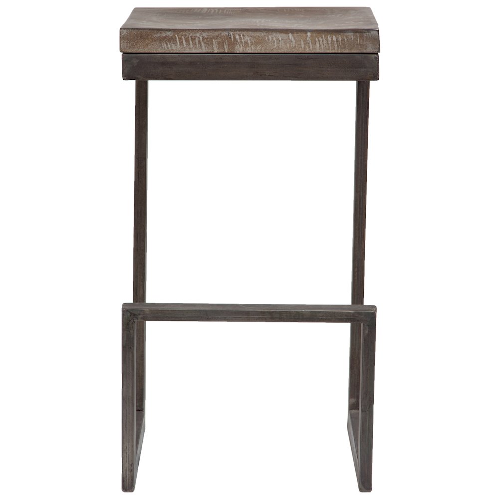 Porter Designs Cube Solid Mango Wood & Metal Bar Stool, Gray (Set of 2). Picture 8