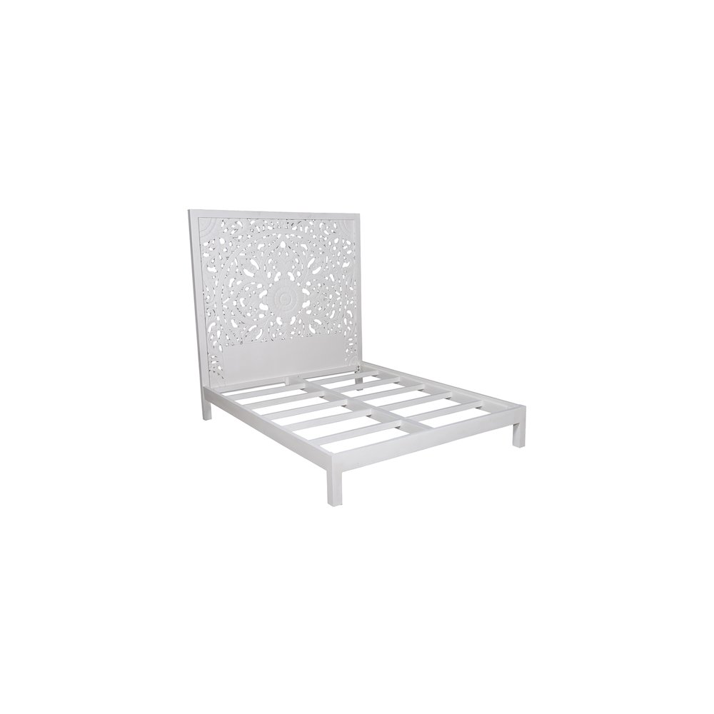 Porter Designs Bali Solid Hand Carved Wood Queen Bed, White. Picture 1