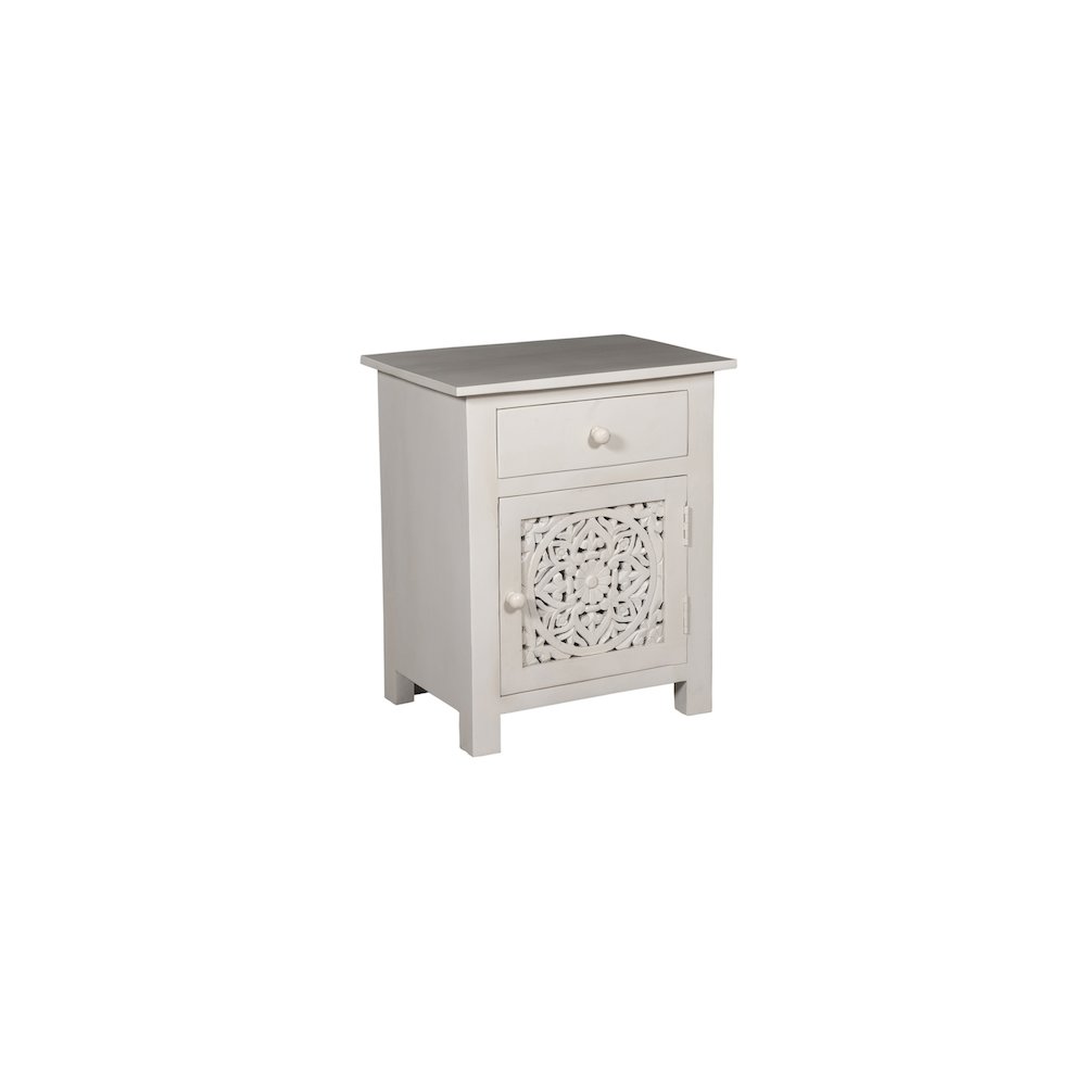 Porter Designs Bali Solid Hand Carved Wood Nightstand, White. Picture 1