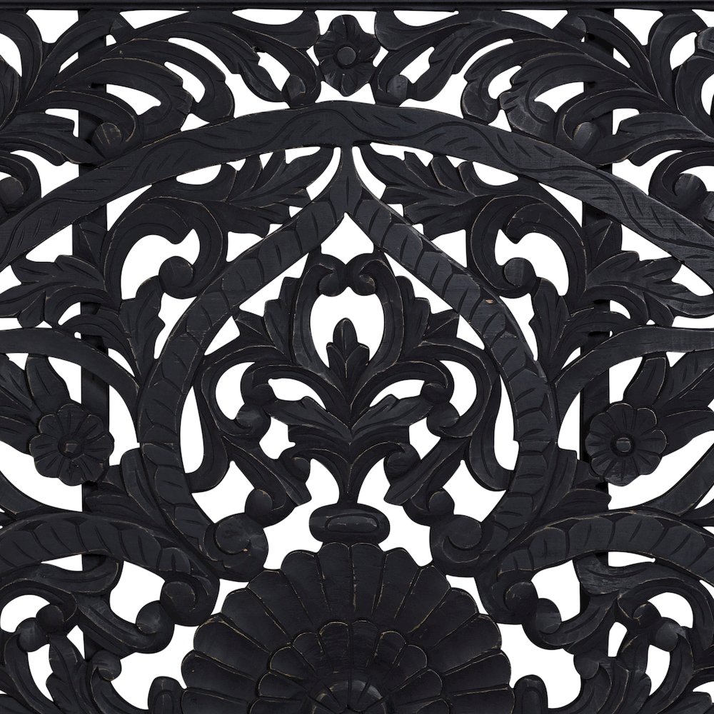 Porter Designs Bali Solid Hand Carved Wood Queen Bed, Black. Picture 10