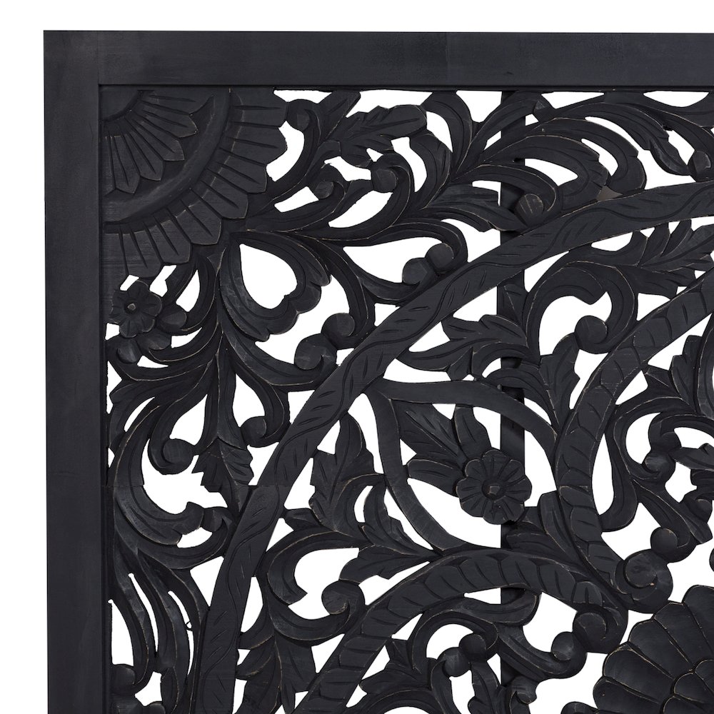 Porter Designs Bali Solid Hand Carved Wood Queen Bed, Black. Picture 9