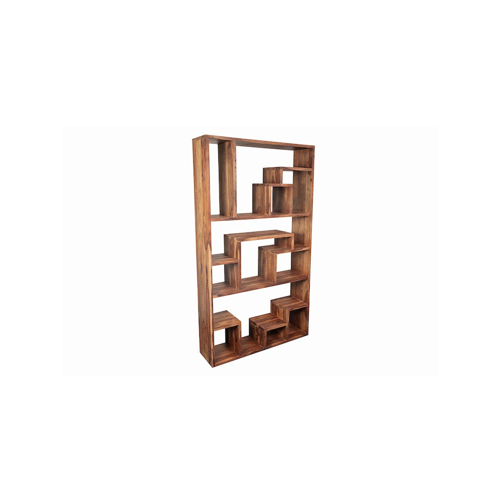 Porter Designs Urban Solid Sheesham Wood Asymmetric Shelves Bookcase, Natural. Picture 1