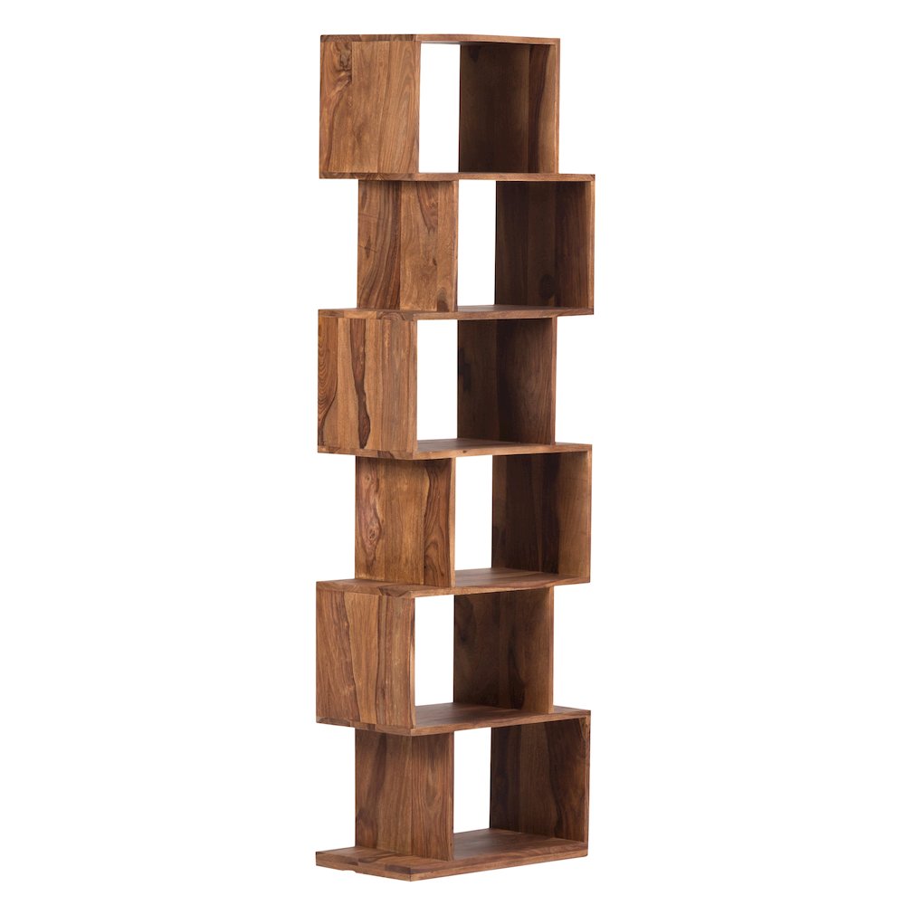 Porter Designs Urban Solid Sheesham Wood 6 Shelf Bookcase, Natural. Picture 1