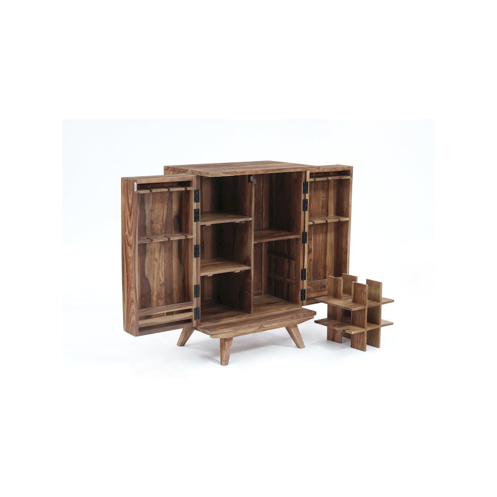 Porter Designs Fusion Solid Sheesham Wood Bar Cabinet, Natural. Picture 6