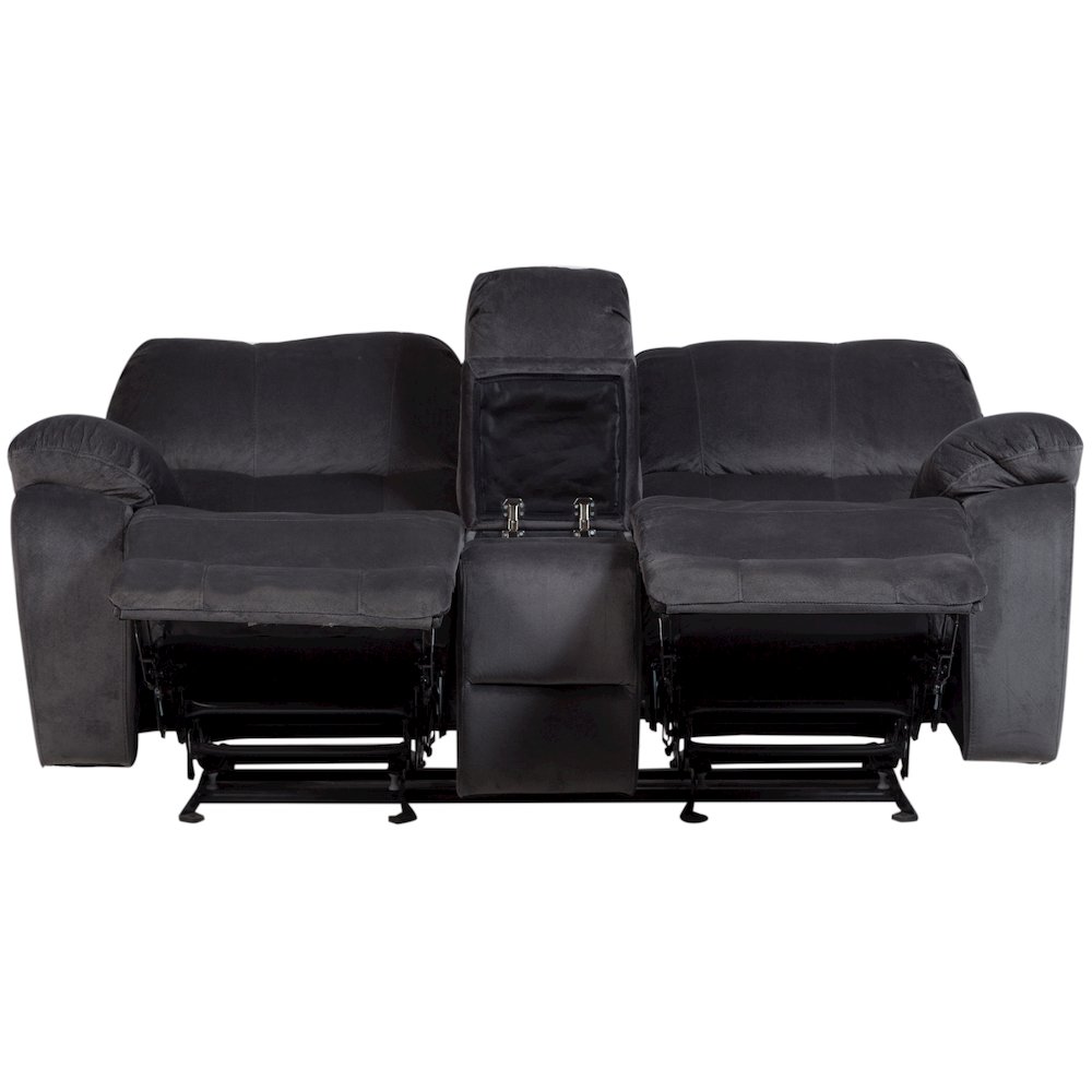 Porter Designs Ramsey Microfiber Reclining Console Loveseat, Gray. Picture 8
