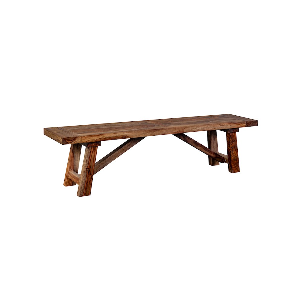 Porter Designs Kalispell Solid Sheesham Wood Dining Bench, Brown. Picture 1