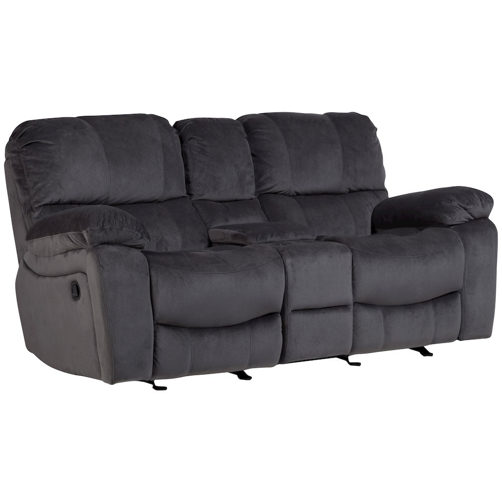 Porter Designs Ramsey Microfiber Reclining Console Loveseat, Gray. Picture 1