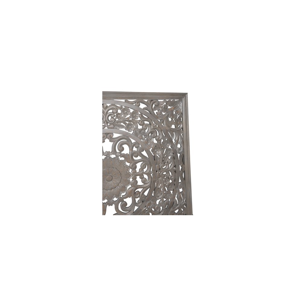 Porter Designs Mandala Hand Carved Motif Queen Bed, Gray. Picture 7