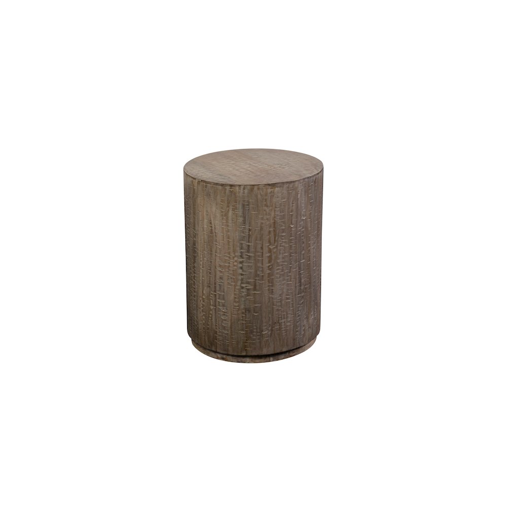 Porter Designs Drum Gray Wash Mango Wood End Table, Gray. Picture 1