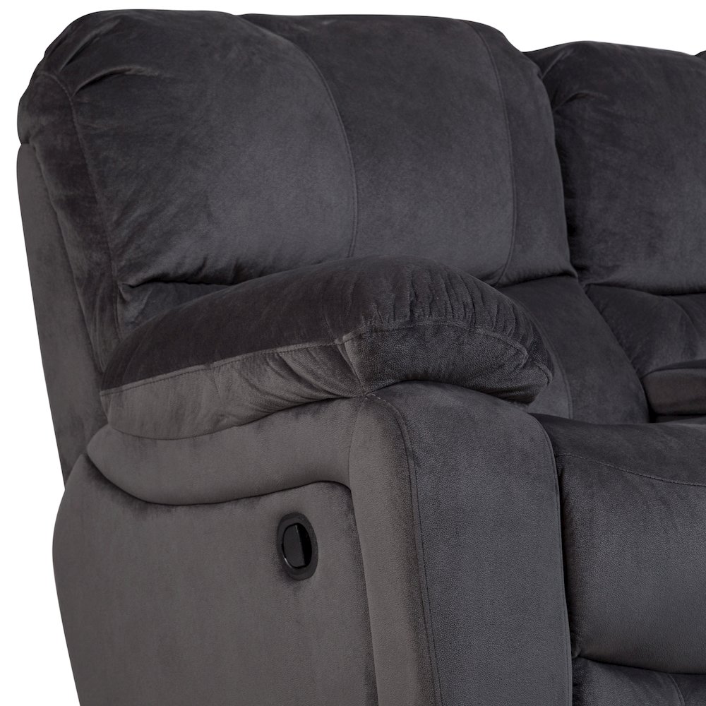Porter Designs Ramsey Microfiber Reclining Console Loveseat, Gray. Picture 12