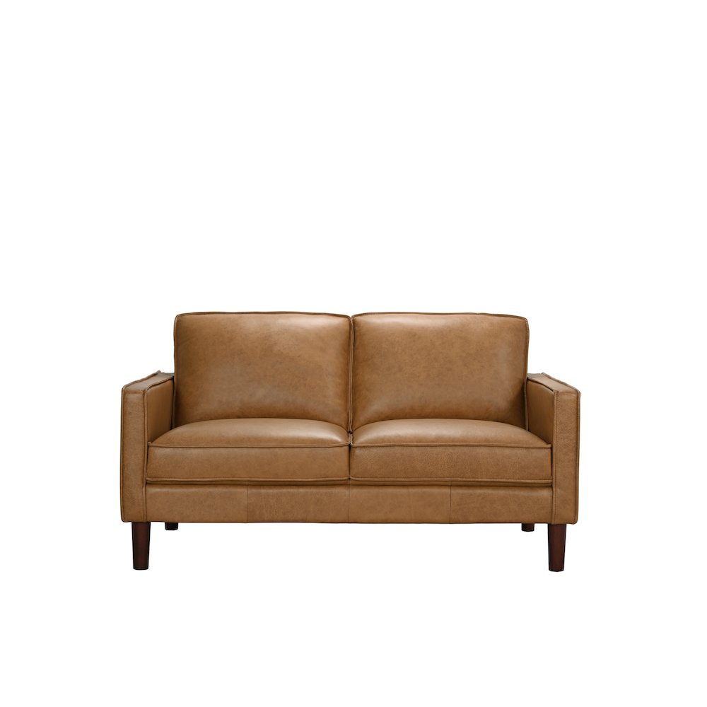 Soria Top-Grain Leather Loveseat, Brown. Picture 2