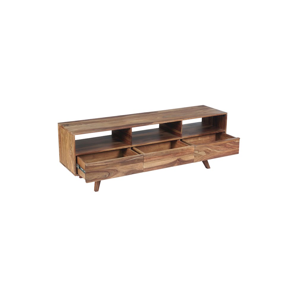 Porter Designs Fusion Solid Sheesham Wood TV Stand, Light Brown. Picture 6