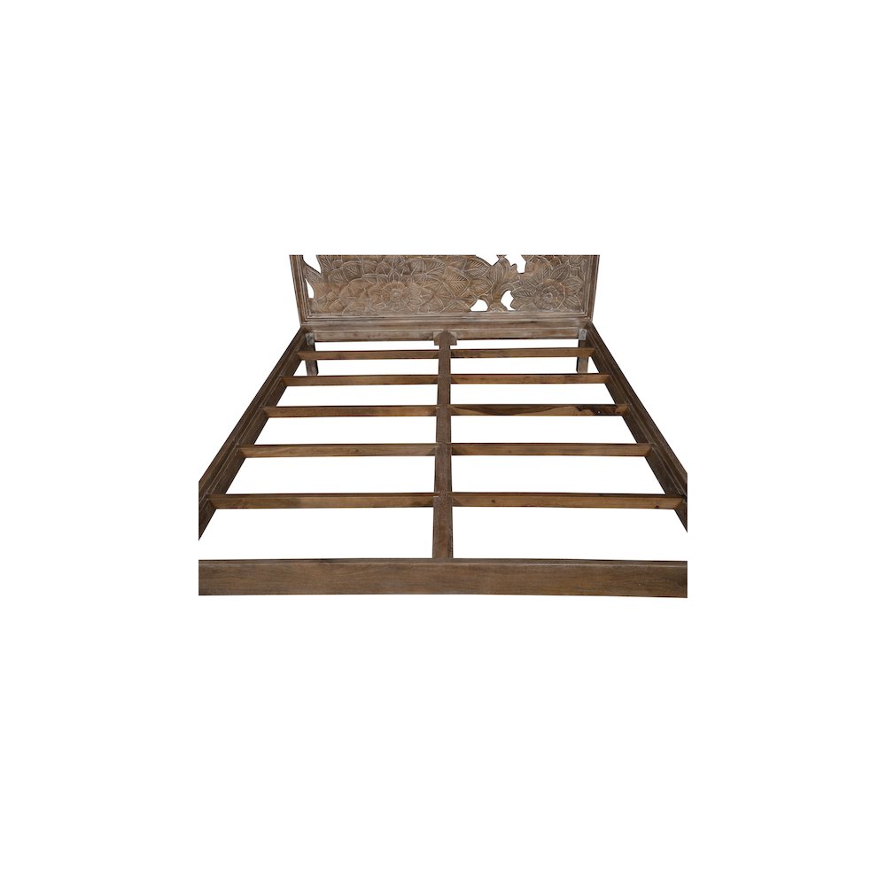 Porter Designs Dahlia Hand Carved Motif Queen Bed, Brown. Picture 7
