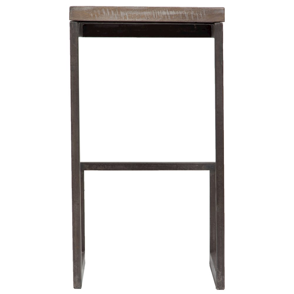 Porter Designs Cube Solid Mango Wood & Metal Bar Stool, Gray (Set of 2). Picture 4