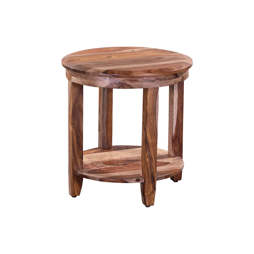 Sonora Solid Sheesham Wood Round End Table, Brown. Picture 3