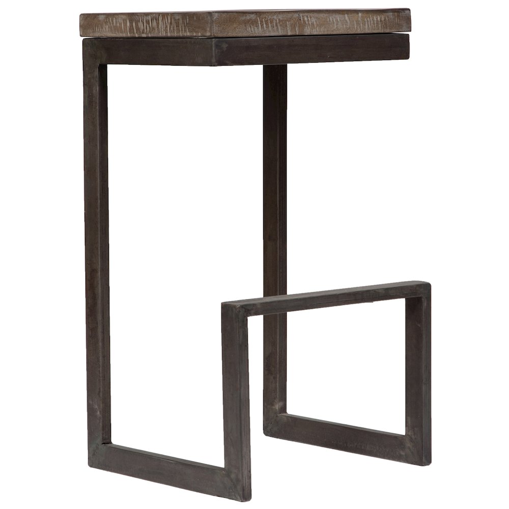 Porter Designs Cube Solid Mango Wood & Metal Bar Stool, Gray (Set of 2). Picture 7