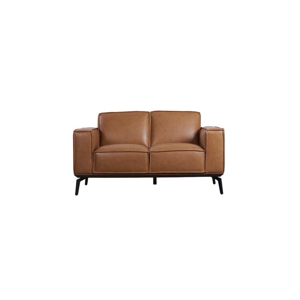 Porter Designs Carina Top Grain Leather Loveseat, Brown. Picture 2