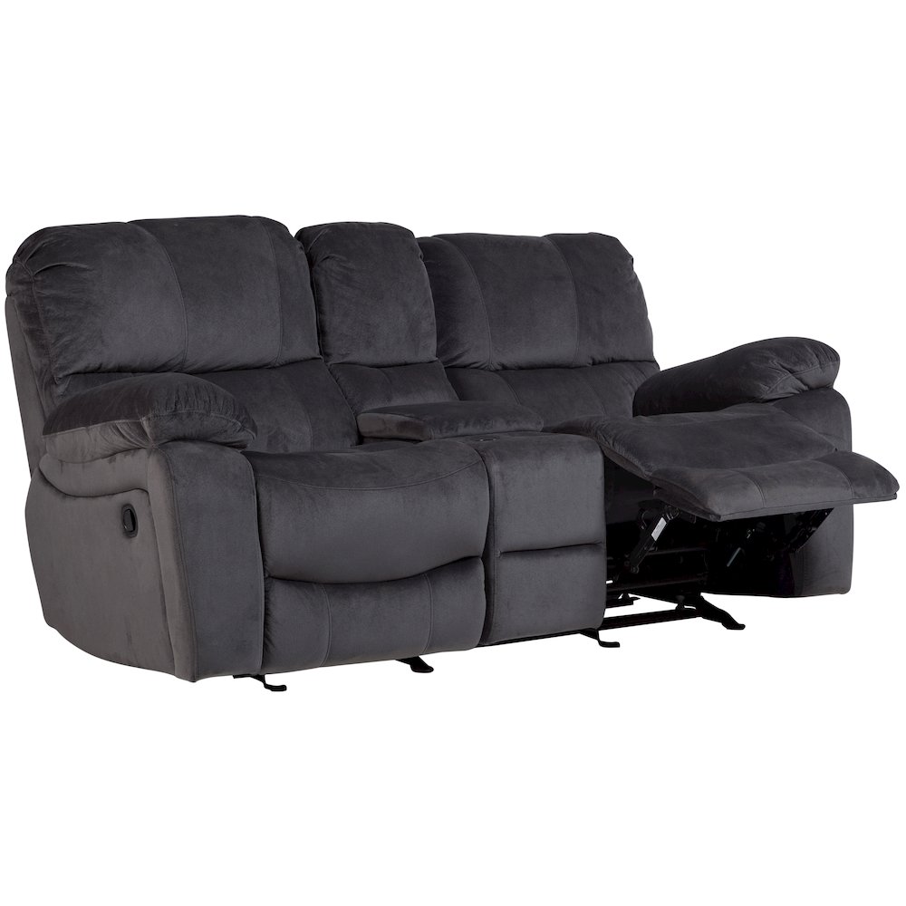 Porter Designs Ramsey Microfiber Reclining Console Loveseat, Gray. Picture 6