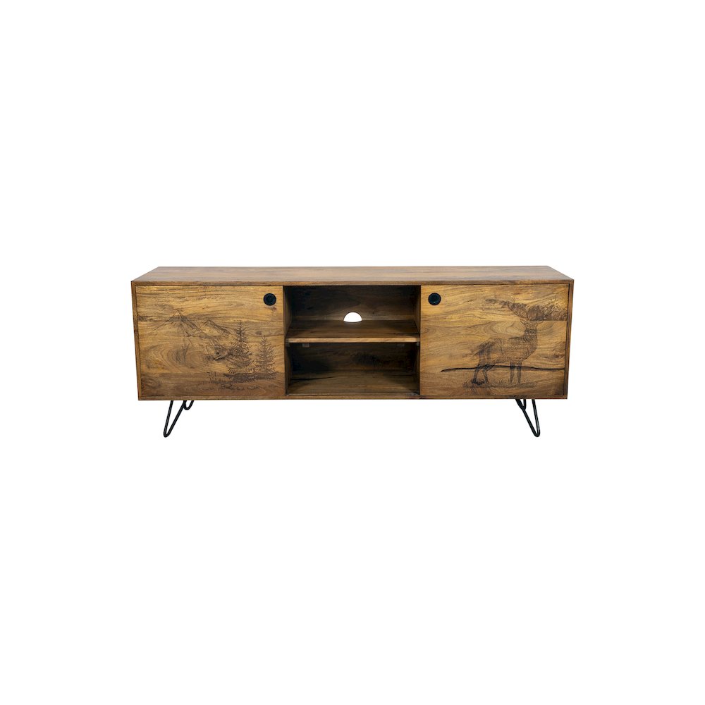 Porter Designs Alpine Solid Wood TV Stand, Natural. Picture 2