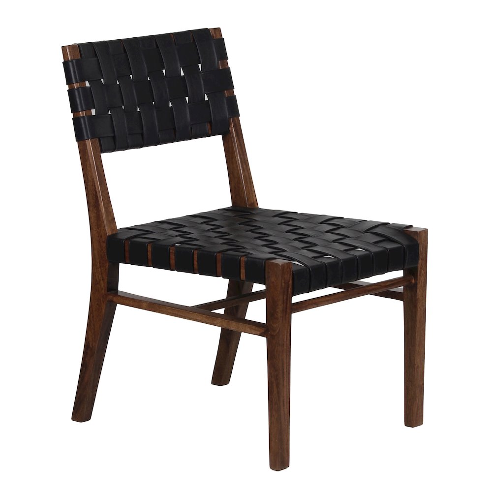 Porter Designs Kier Genuine Leather Basket-Woven Dining Chair, Brown (Set of 2). Picture 1