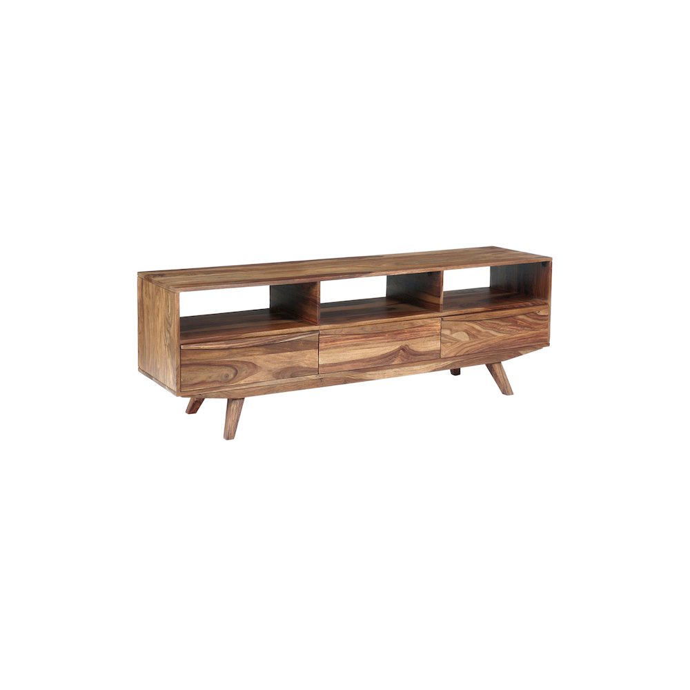 Porter Designs Fusion Solid Sheesham Wood TV Stand, Light Brown. Picture 9