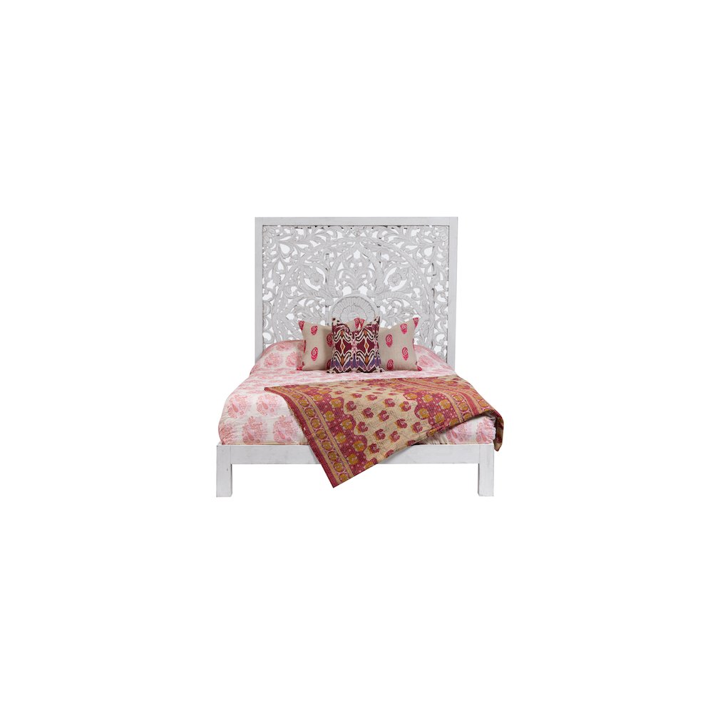 Porter Designs Bali Solid Hand Carved Wood Queen Bed, White. Picture 7