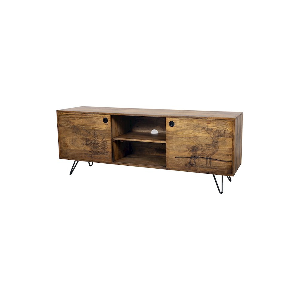 Porter Designs Alpine Solid Wood TV Stand, Natural. Picture 1