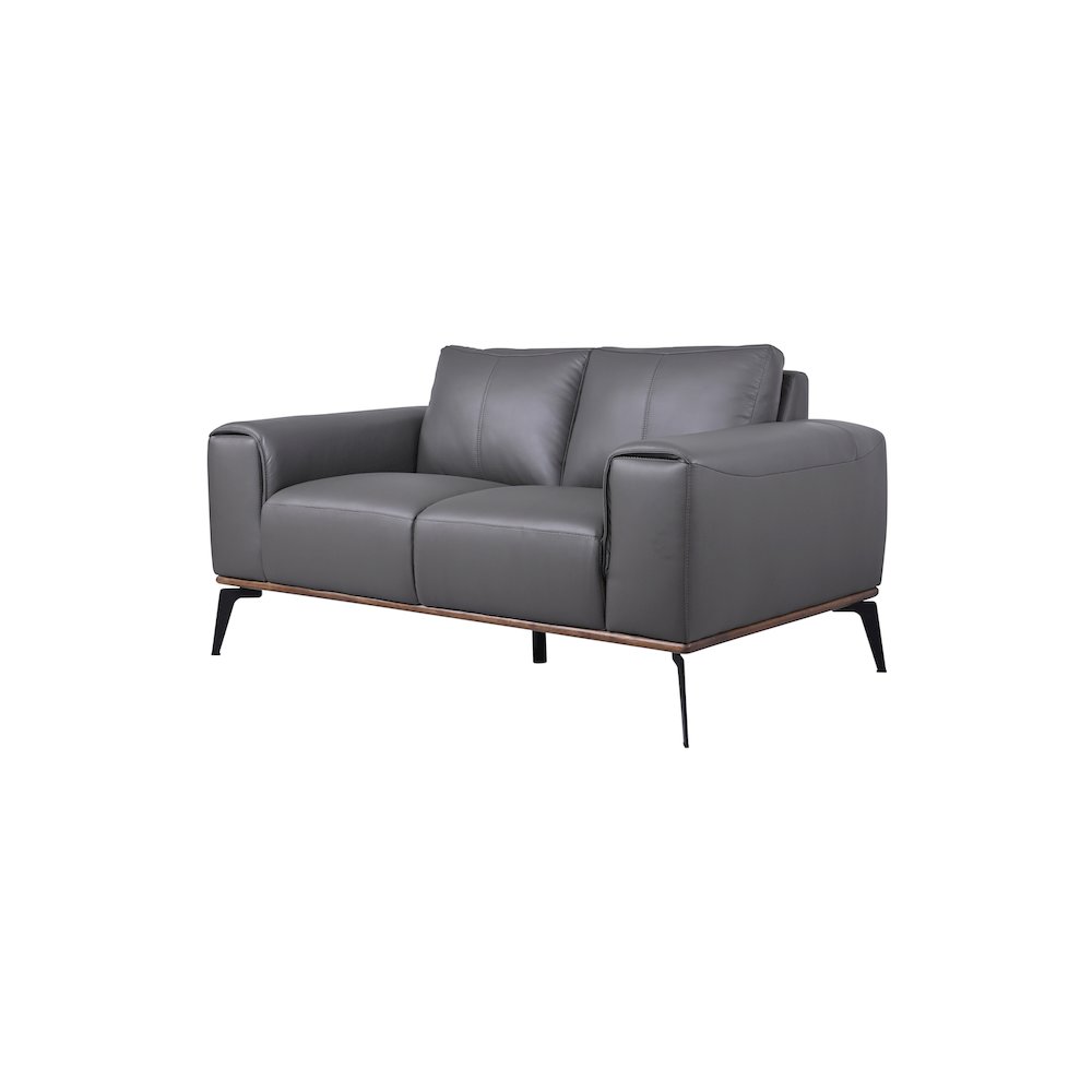 Porter Designs Pietro Top Grain Leather Loveseat, Gray. Picture 1
