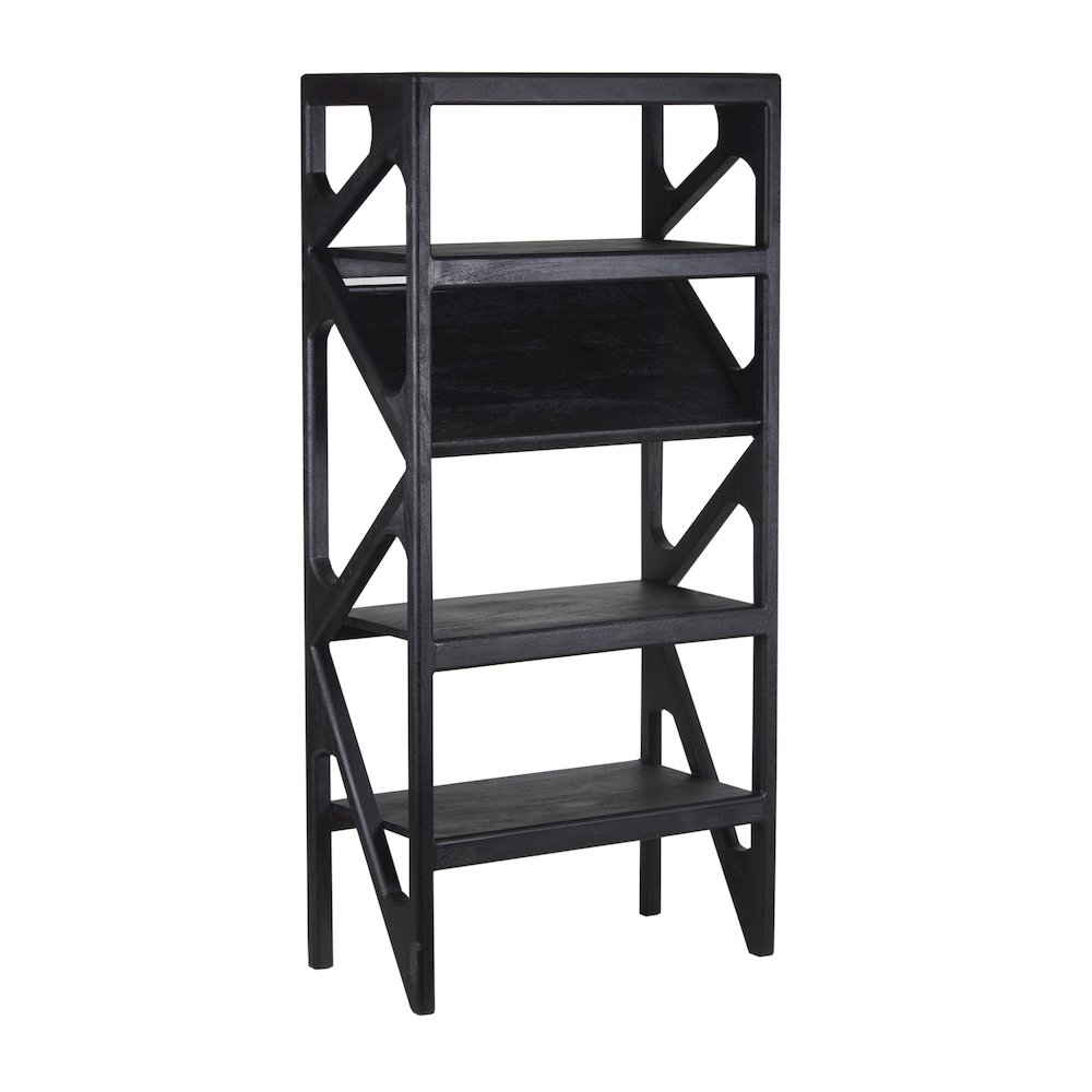 Canberra Solid Mango Wood Bookcase, Black. Picture 1