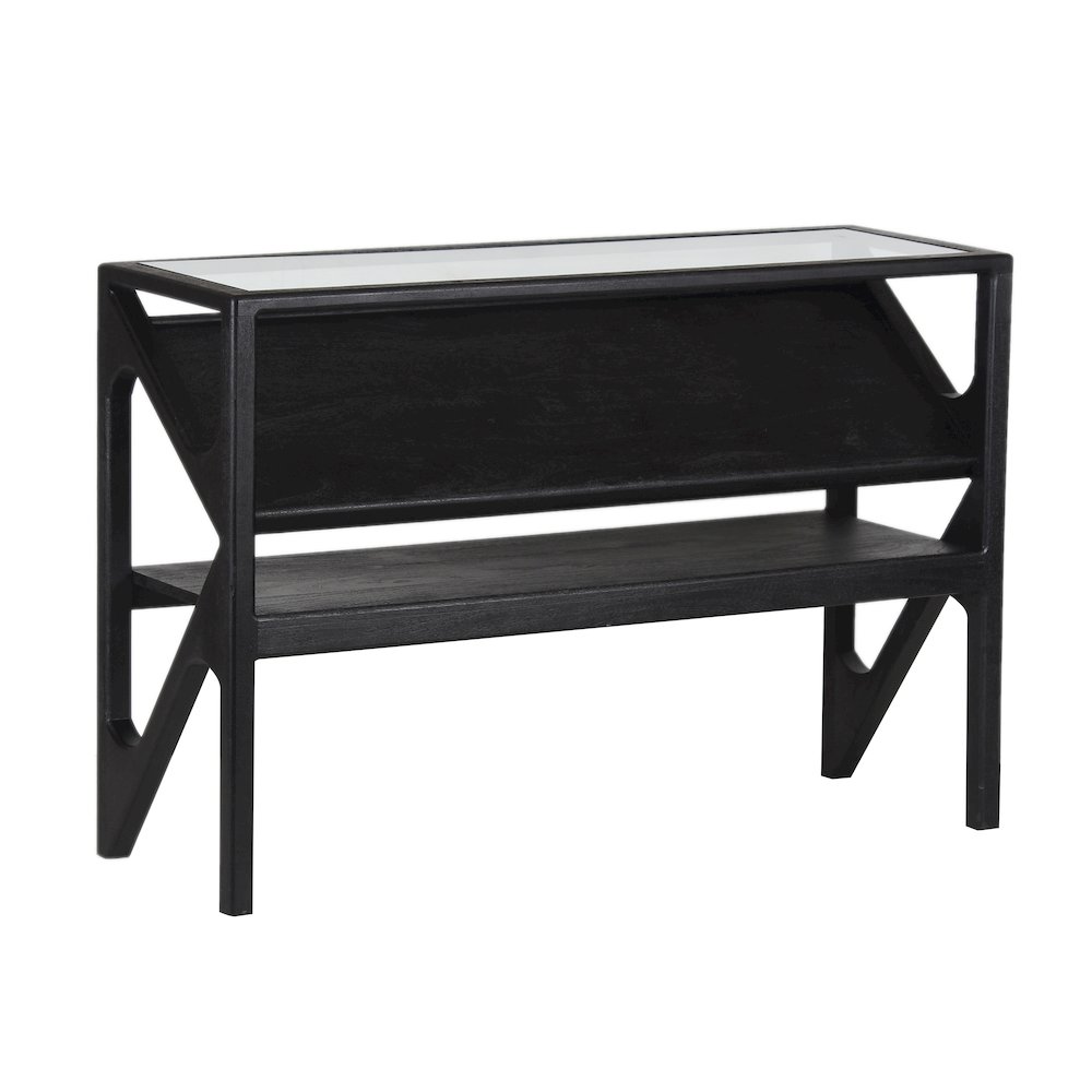 Canberra Solid Mango Wood Console Table, Black. Picture 1