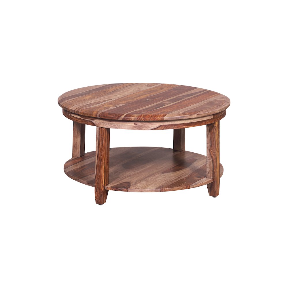 Sonora Solid Sheesham Wood Round Coffee Table, Brown. Picture 1