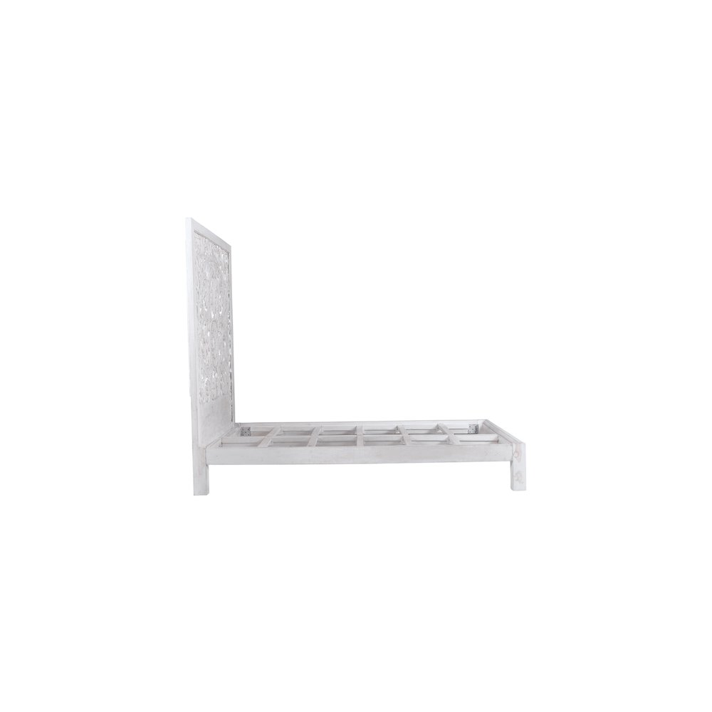 Porter Designs Bali Solid Hand Carved Wood Queen Bed, White. Picture 3