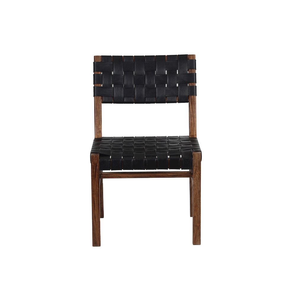Porter Designs Kier Genuine Leather Basket-Woven Dining Chair, Brown (Set of 2). Picture 2