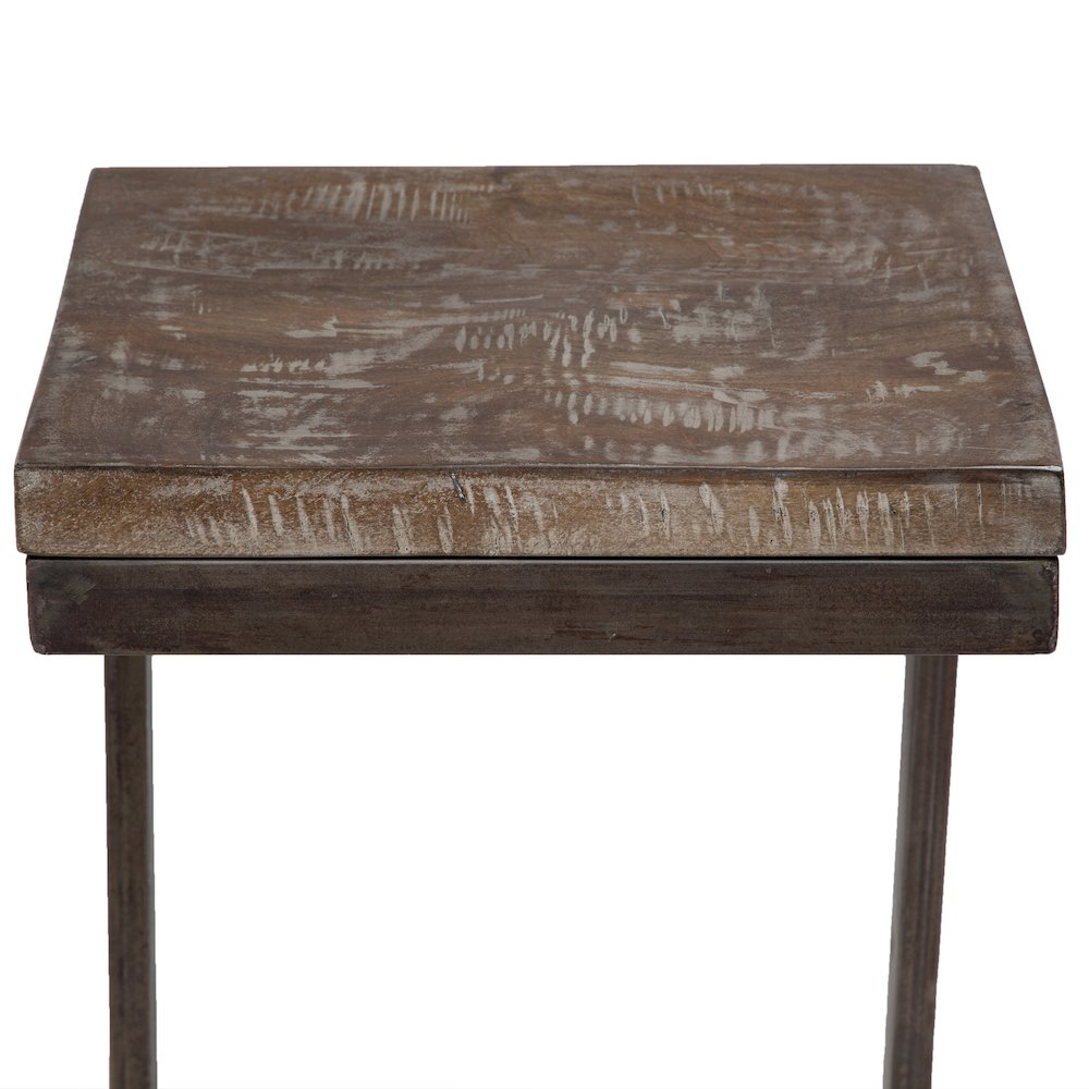 Porter Designs Cube Solid Mango Wood & Metal Bar Stool, Gray (Set of 2). Picture 12