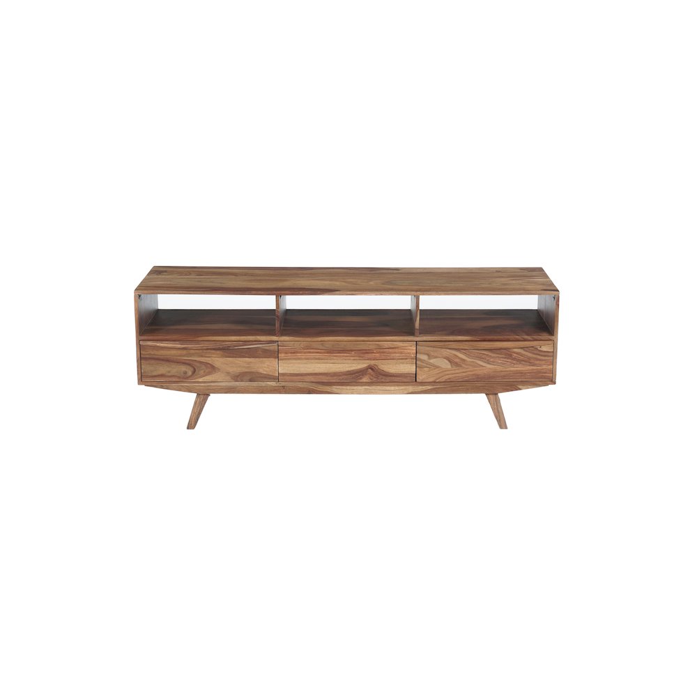Porter Designs Fusion Solid Sheesham Wood TV Stand, Light Brown. Picture 2