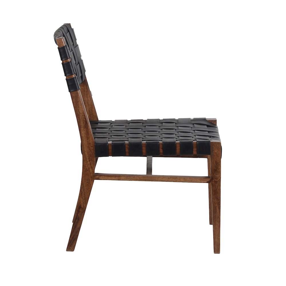Porter Designs Kier Genuine Leather Basket-Woven Dining Chair, Brown (Set of 2). Picture 3