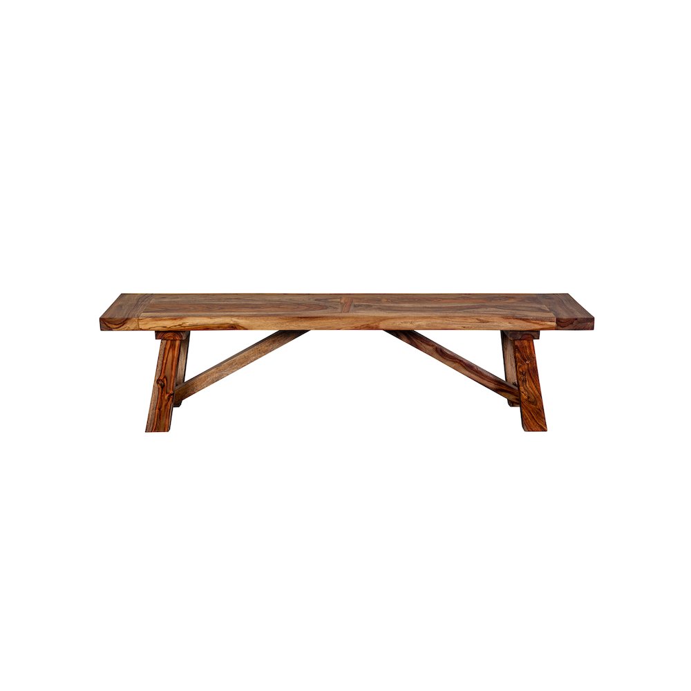 Porter Designs Kalispell Solid Sheesham Wood Dining Bench, Brown. Picture 2